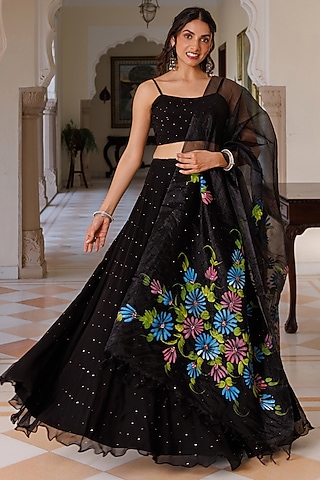 Black Chiffon Lehenga Set by Geroo Jaipur