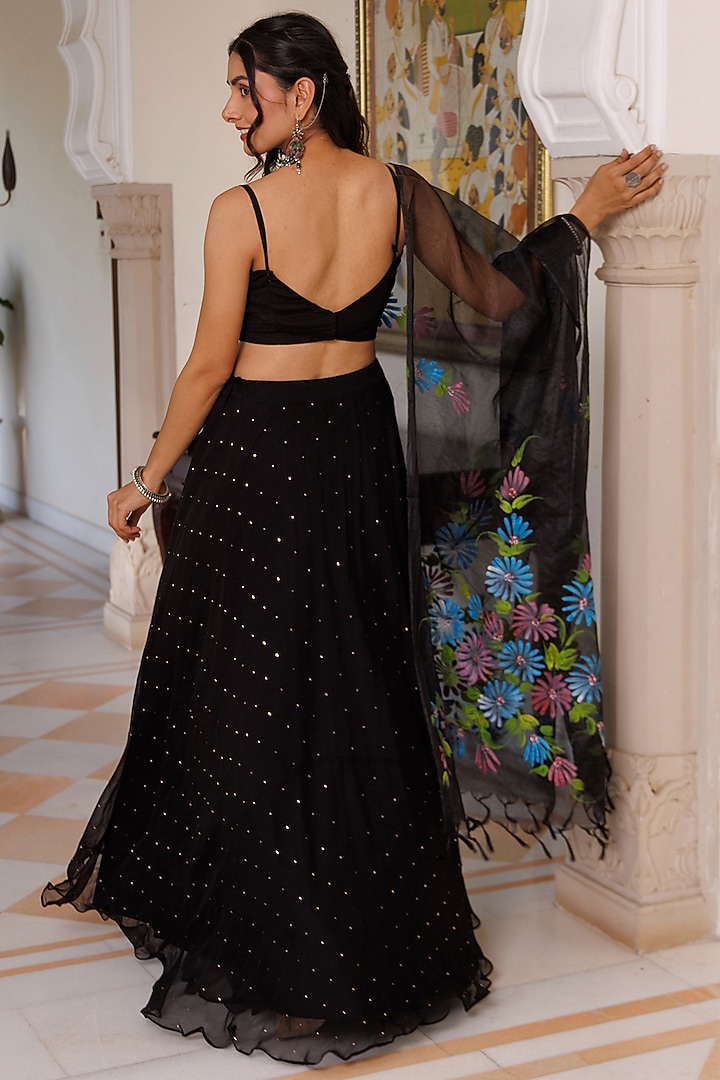 Black Chiffon Wedding Lehenga Set by Geroo Jaipur at Pernia's Pop Up Shop