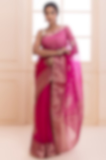 Onion Pink Organza Banarasi Pitta Embellished Festive Saree Set by Geroo Jaipur at Pernia's Pop Up Shop