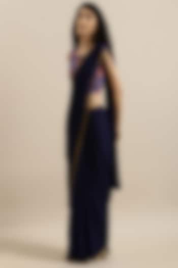 Navy Blue Chiffon Hand Dyed & Zari Embellished Festive Saree Set by Geroo Jaipur at Pernia's Pop Up Shop