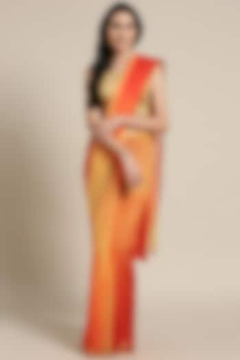 Peach & Yellow Chiffon Hand Dyed & Embellished Saree Set by Geroo Jaipur at Pernia's Pop Up Shop