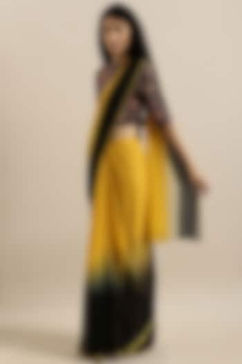 Black & Yellow Shaded Chiffon Hand Dyed & Embellished Saree Set by Geroo Jaipur