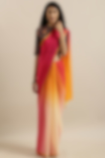 Multi-Colored Shaded Chiffon Hand-Dyed & Embellished Saree Set by Geroo Jaipur