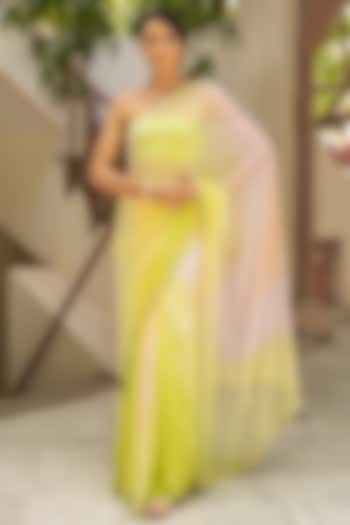 Multi-Colored Chiffon Hand Embroidered Pre-Draped Wedding Saree Set by Geroo Jaipur at Pernia's Pop Up Shop