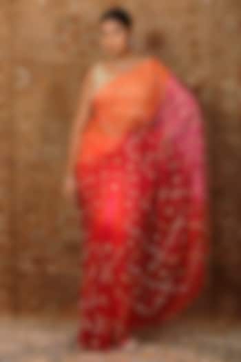 Pink Chiffon Jaal Work Pre-Draped Wedding Saree Set by Geroo Jaipur at Pernia's Pop Up Shop