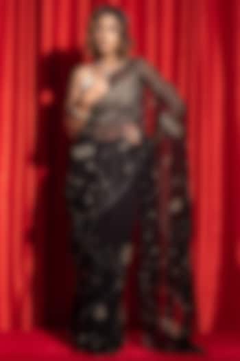 Black Chiffon Jaal Work Wedding Saree Set by Geroo Jaipur at Pernia's Pop Up Shop