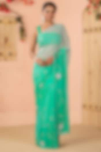 Sea Green Chiffon Embroidered Wedding Saree Set by Geroo Jaipur at Pernia's Pop Up Shop