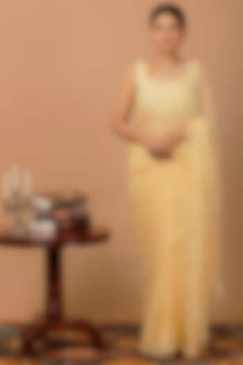 Beige Chiffon Sequins Embellished Pre-Draped Wedding Saree Set by Geroo Jaipur at Pernia's Pop Up Shop