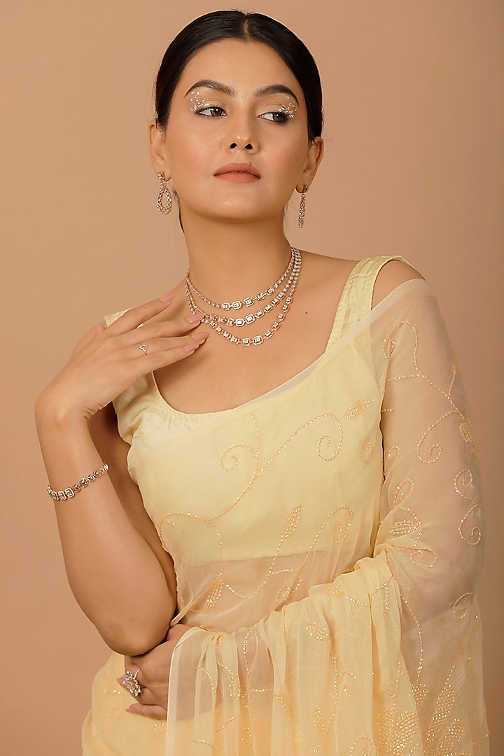 Beige Chiffon Sequins Embellished Pre-Draped Wedding Saree Set by Geroo Jaipur at Pernia's Pop Up Shop