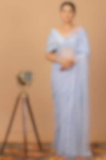 Lavender Chiffon Sequins Embellished Pre-Draped Wedding Saree Set by Geroo Jaipur at Pernia's Pop Up Shop