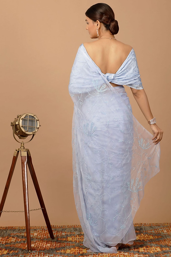 Lavender Chiffon Sequins Embellished Pre-Draped Wedding Saree Set by Geroo Jaipur at Pernia's Pop Up Shop