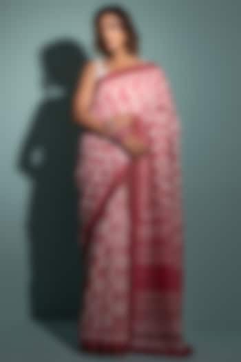 Pink Pure Chanderi Hand Block Printed Festive Saree Set by Geroo Jaipur at Pernia's Pop Up Shop