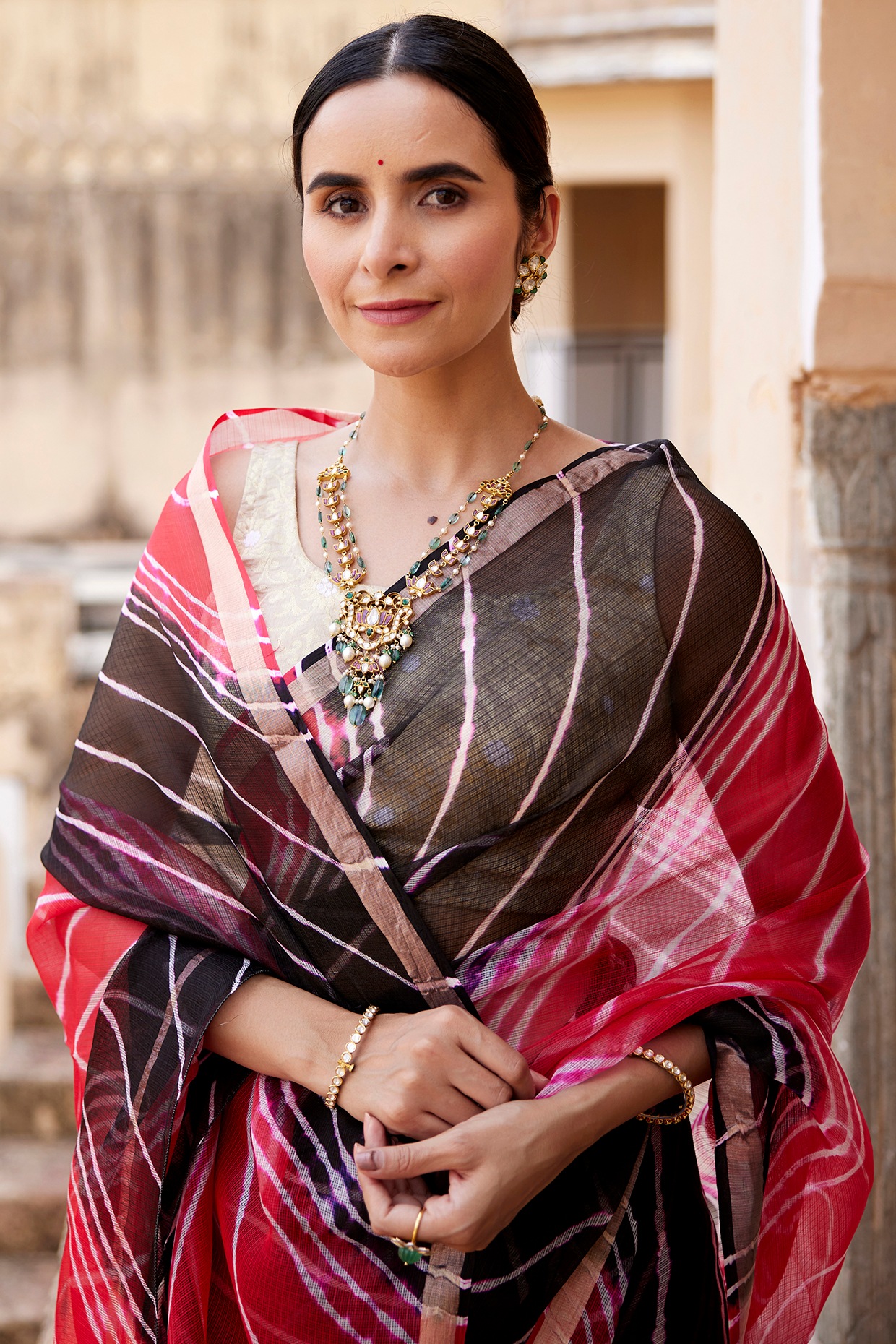 Buy Leheriya Saree with an Embroidered Blouse by Designer PUNIT BALANA  Online at Ogaan.com