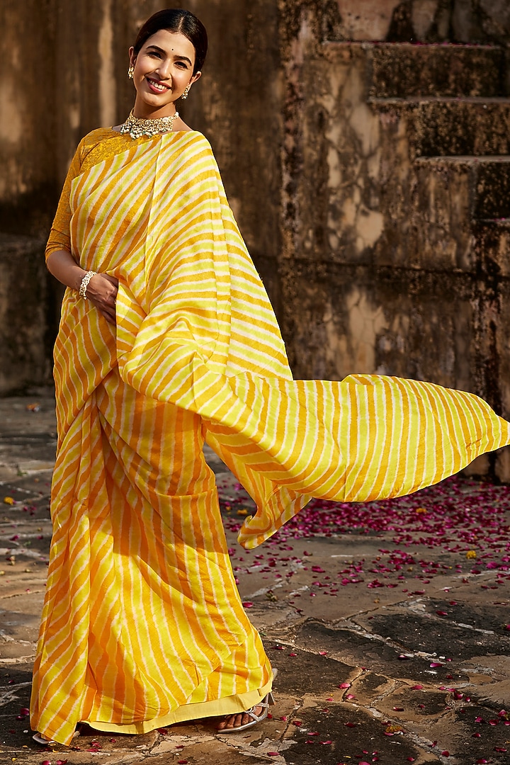 Dhanak - Yellow Leheriya Saree In Tussar Silk main image 1