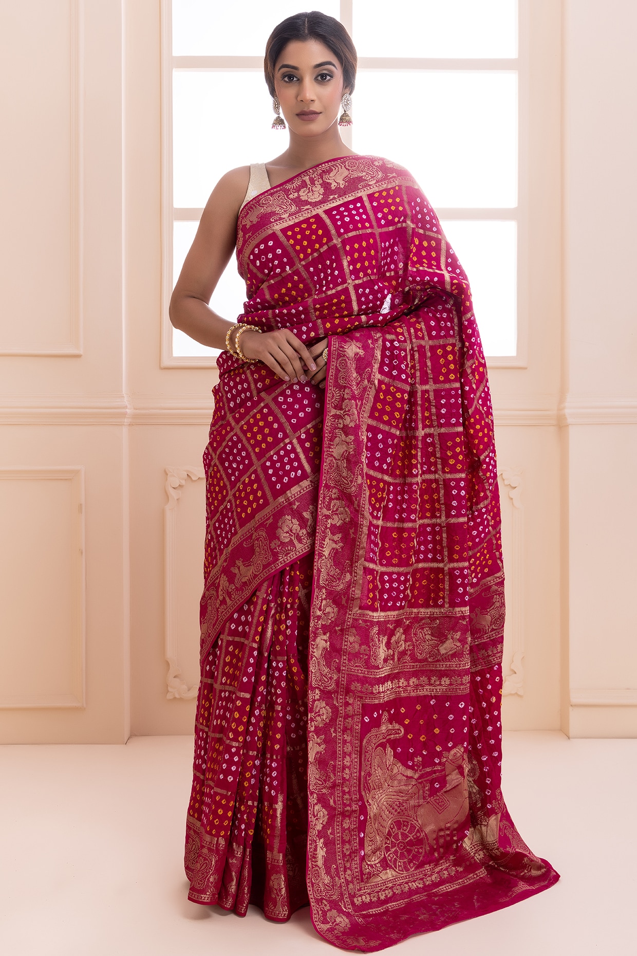 Red,Pink Bandhani Saree saubhagyavati saree, 5.5, Jaquard at Rs 750 in Surat