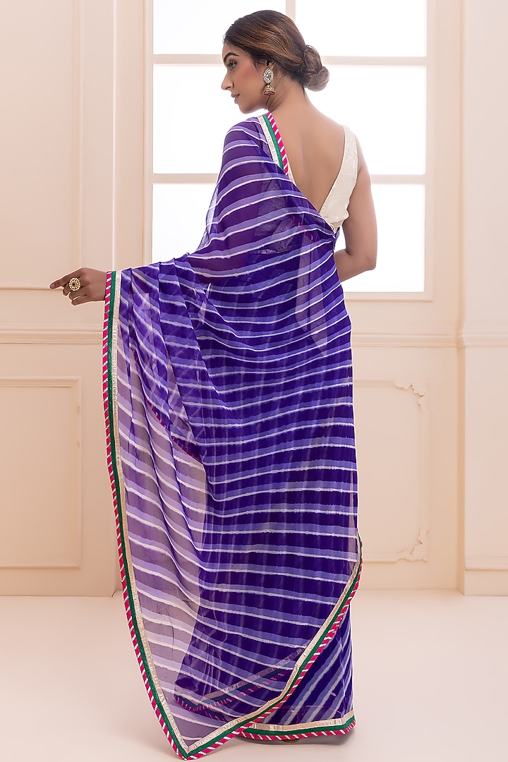 Purple Pure Georgette Handcrafted Leheriya Festive Saree Set by Geroo Jaipur at Pernia's Pop Up Shop