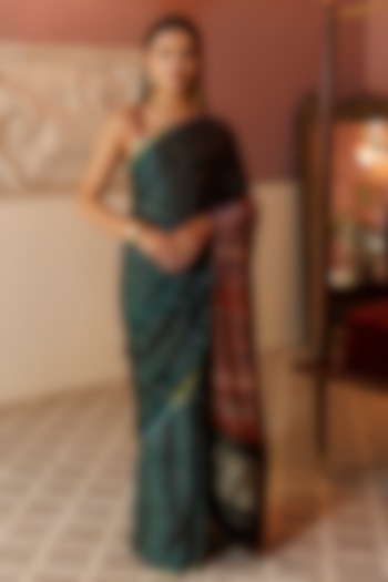 Green & Rust Modal Silk Ajrakh Hand Block Printed Party Wear Saree Set by Geroo Jaipur at Pernia's Pop Up Shop