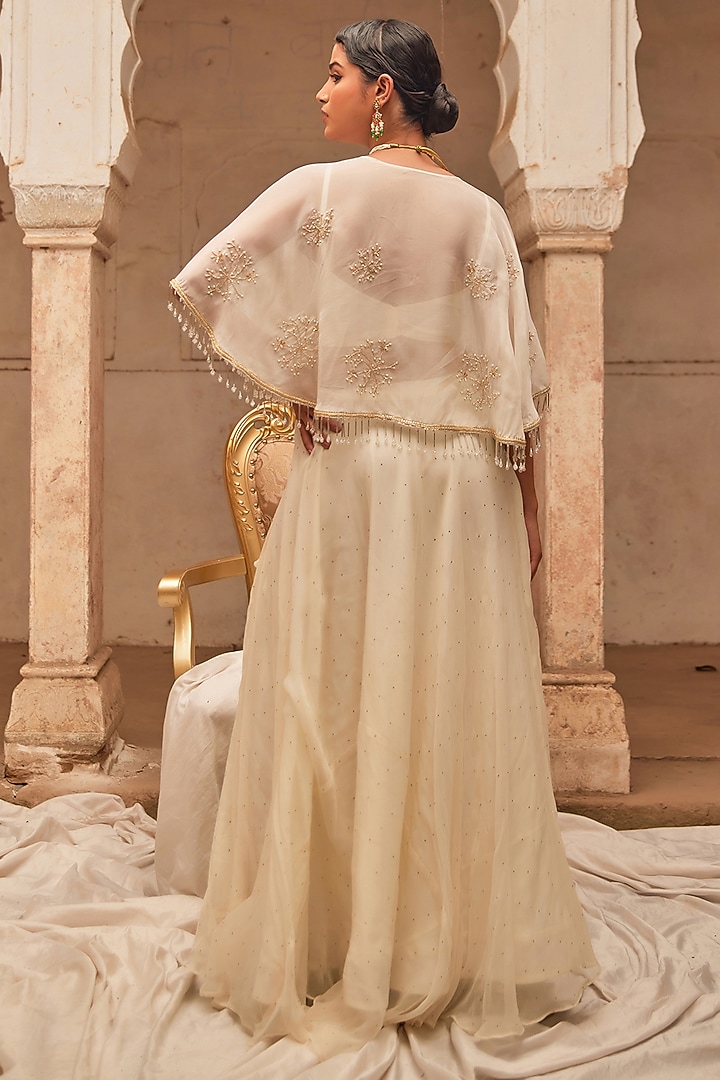 Off-White Soft Chiffon Wedding Lehenga Set by Geroo Jaipur at Pernia's Pop Up Shop
