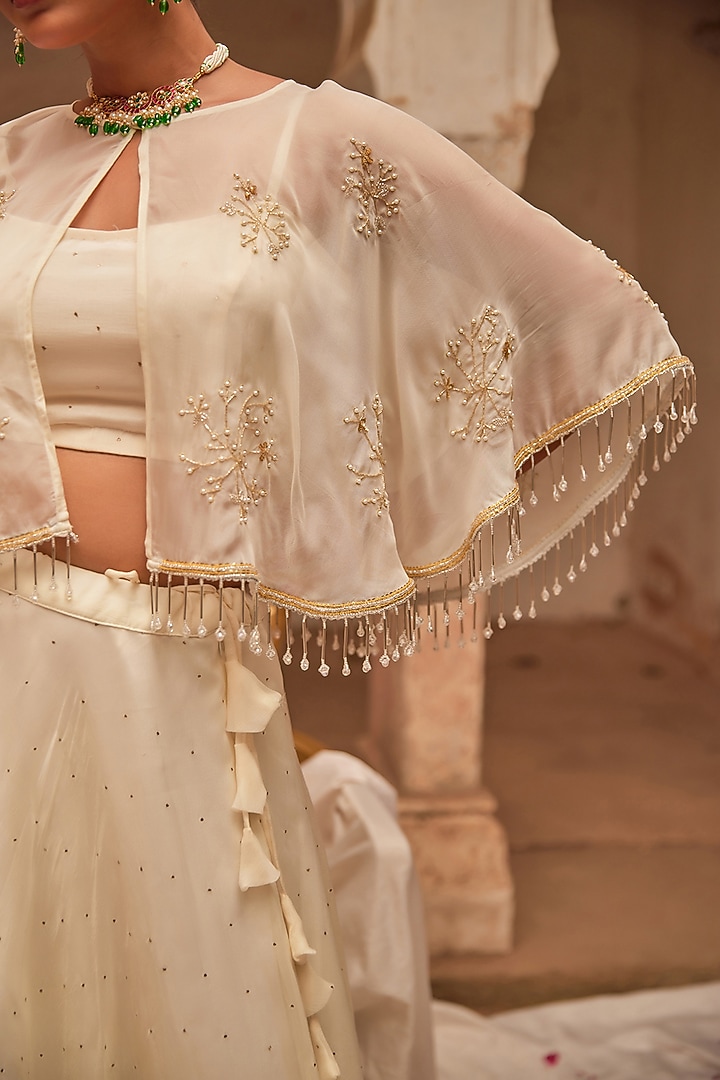 Off-White Soft Chiffon Wedding Lehenga Set by Geroo Jaipur at Pernia's Pop Up Shop