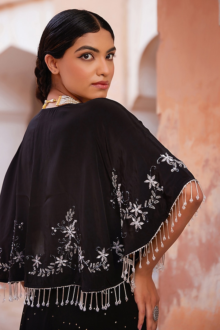 Black Soft Chiffon Wedding Lehenga Set by Geroo Jaipur at Pernia's Pop Up Shop