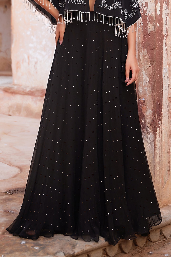 Black Soft Chiffon Wedding Lehenga Set by Geroo Jaipur at Pernia's Pop Up Shop