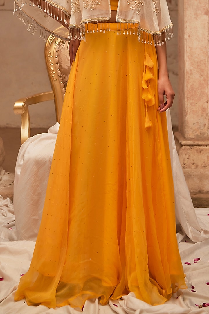 Yellow Soft Chiffon Wedding Lehenga Set by Geroo Jaipur at Pernia's Pop Up Shop