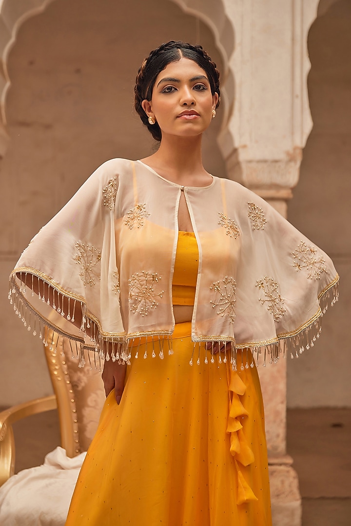 Yellow Soft Chiffon Wedding Lehenga Set by Geroo Jaipur at Pernia's Pop Up Shop