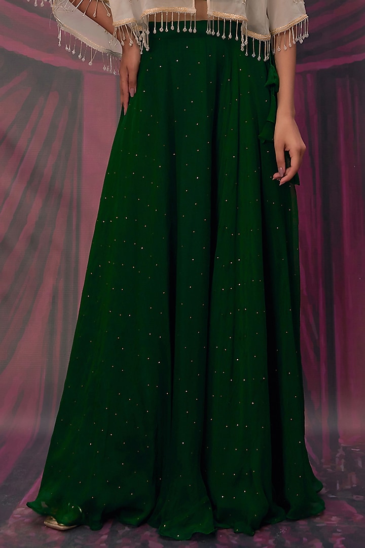 Green Soft Chiffon Wedding Lehenga Set by Geroo Jaipur at Pernia's Pop Up Shop