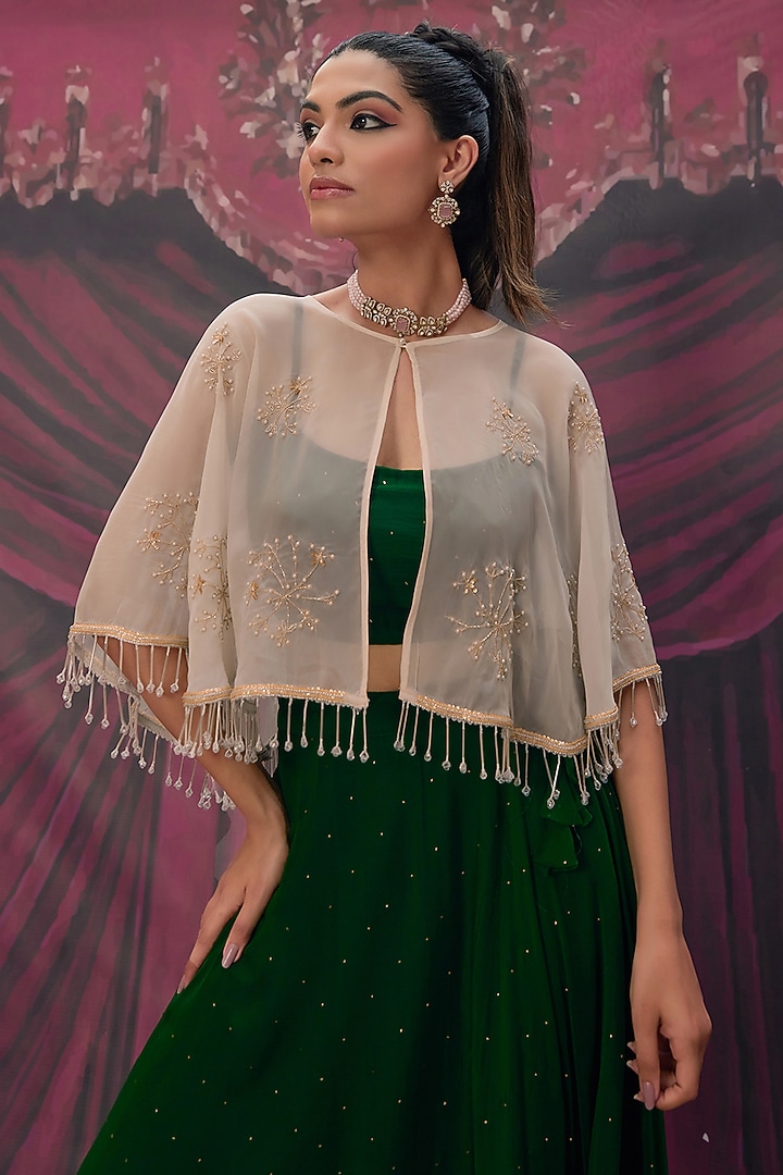 Green Soft Chiffon Wedding Lehenga Set by Geroo Jaipur at Pernia's Pop Up Shop