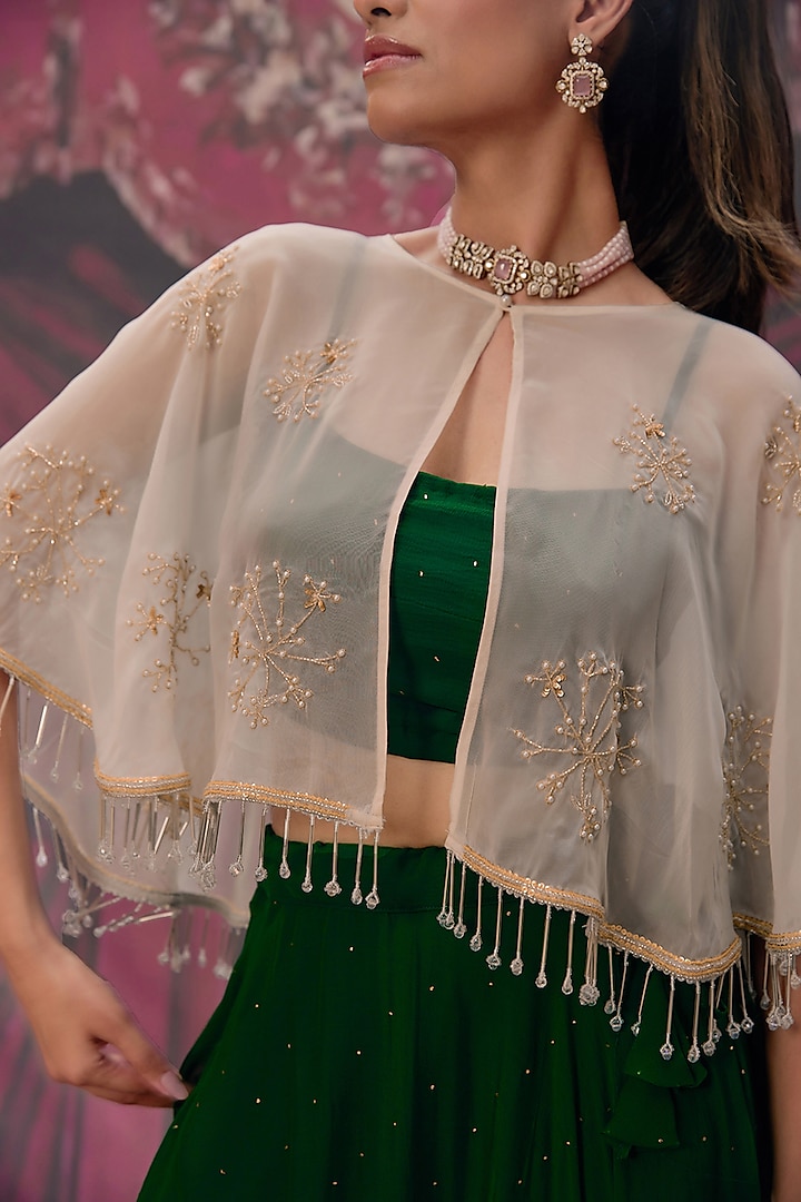 Green Soft Chiffon Wedding Lehenga Set by Geroo Jaipur at Pernia's Pop Up Shop