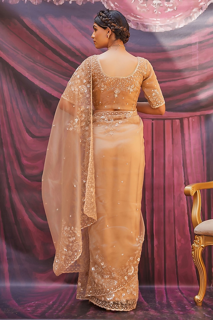Champagne Gold Tissue Embroidered Wedding Saree Set by Geroo Jaipur at Pernia's Pop Up Shop