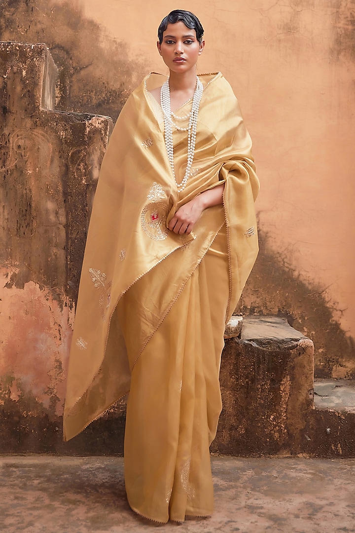 Golden Tissue Gota Patti Work Party Wear Saree Set by Geroo Jaipur at Pernia's Pop Up Shop
