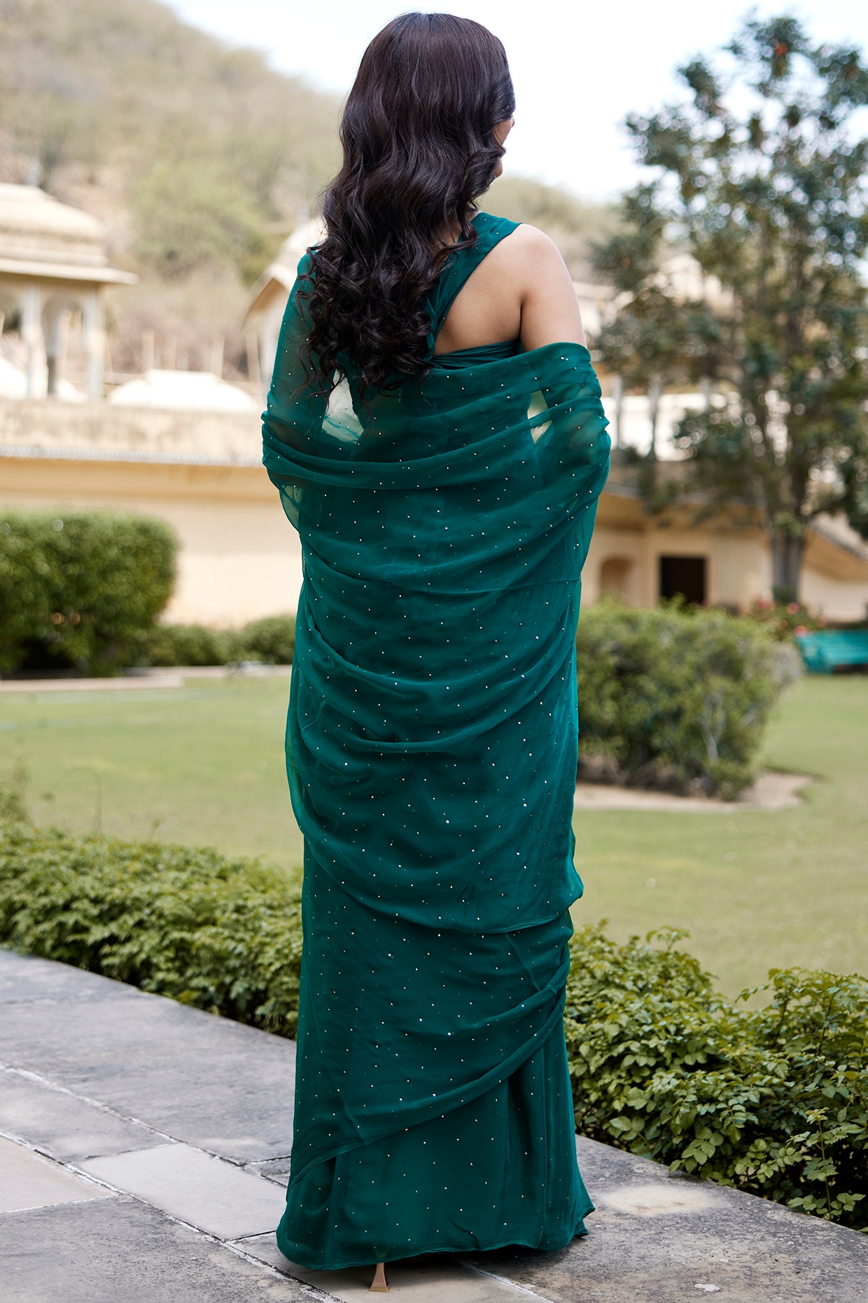 Bottle Green Satin Saree | Stylish sarees, Sarees for girls, Designer saree  blouse patterns