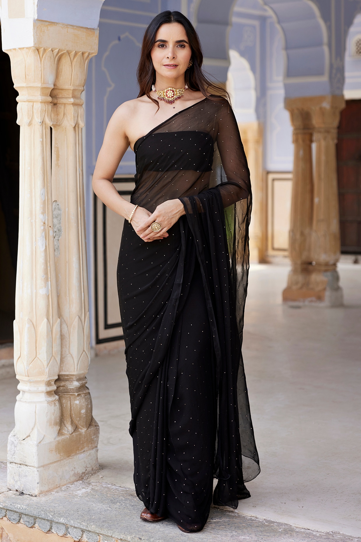 Party Wear Designer Plain Black Saree With Golden Border in Bhimavaram at  best price by DHAGA FASHION - Justdial