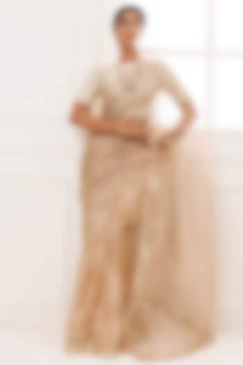 Golden Pure Tissue Gota Patti Work Wedding Saree Set by Geroo Jaipur at Pernia's Pop Up Shop