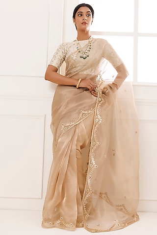 Golden Pure Tissue Gota Patti Work Saree Set by Geroo Jaipur
