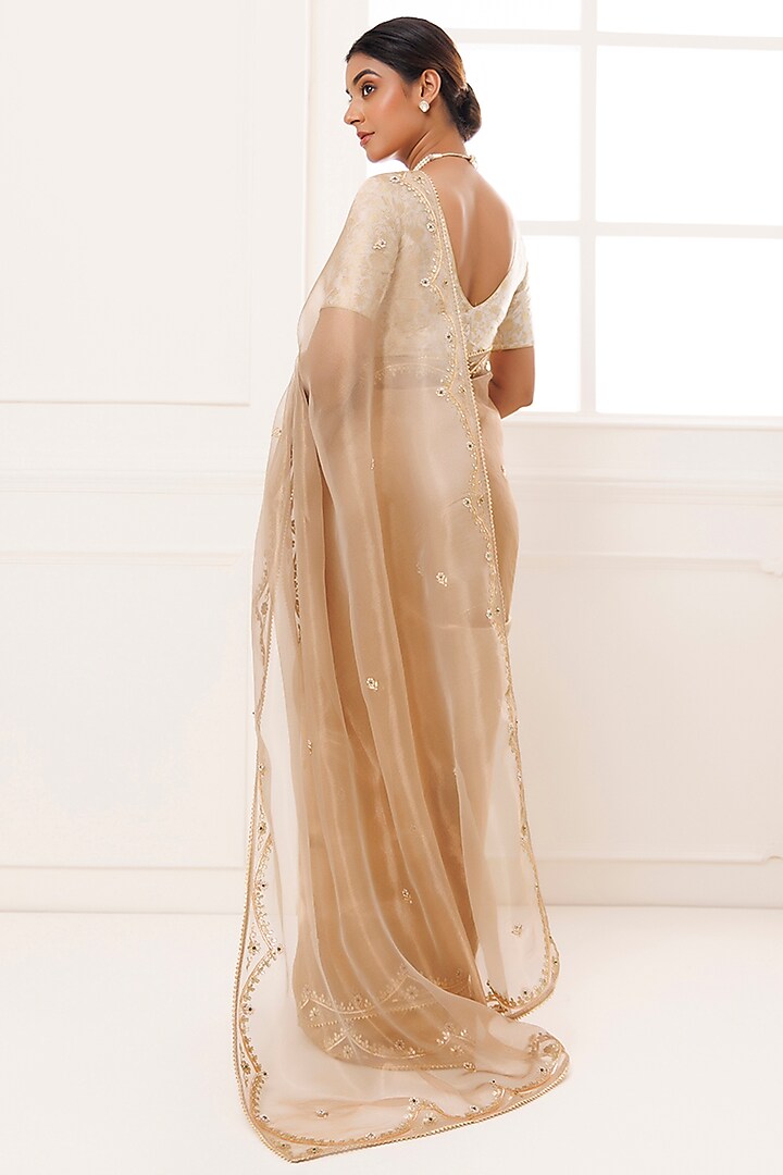Golden Pure Tissue Gota Patti Work Wedding Saree Set by Geroo Jaipur at Pernia's Pop Up Shop