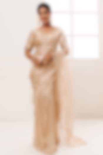 Golden Pure Tissue Gota Patti Work Wedding Saree Set by Geroo Jaipur at Pernia's Pop Up Shop
