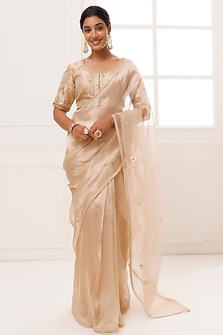 Golden Pure Tissue Gota Patti Work Saree Set by Geroo Jaipur