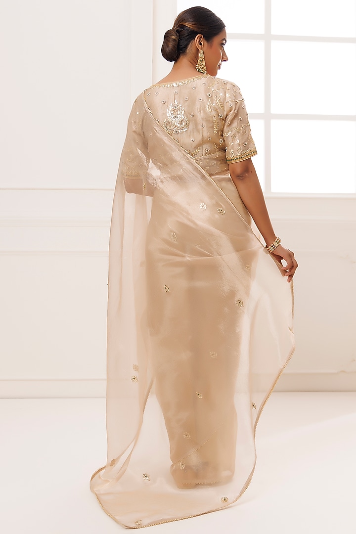 Golden Pure Tissue Gota Patti Work Wedding Saree Set by Geroo Jaipur at Pernia's Pop Up Shop