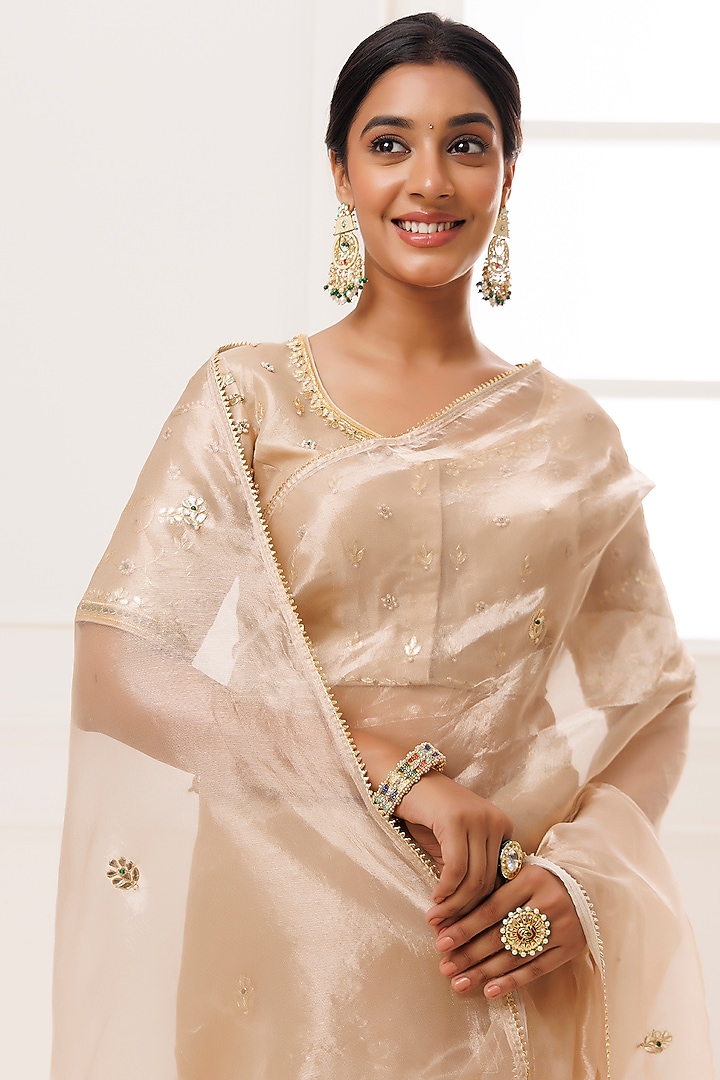 Golden Pure Tissue Gota Patti Work Wedding Saree Set by Geroo Jaipur at Pernia's Pop Up Shop