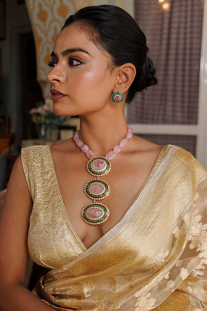 Golden Tissue Zari Work Banarasi Handwoven Wedding Saree Set by Geroo Jaipur at Pernia's Pop Up Shop