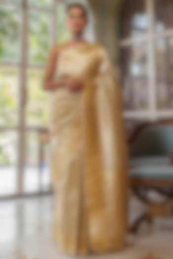 Golden Pure Banarasi Silk Zari Work Handwoven Wedding Saree Set by Geroo Jaipur at Pernia's Pop Up Shop