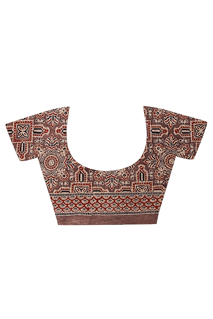 Brown Modal Silk Ajrakh Hand Block Printed Wedding Saree Set by Geroo Jaipur at Pernia's Pop Up Shop