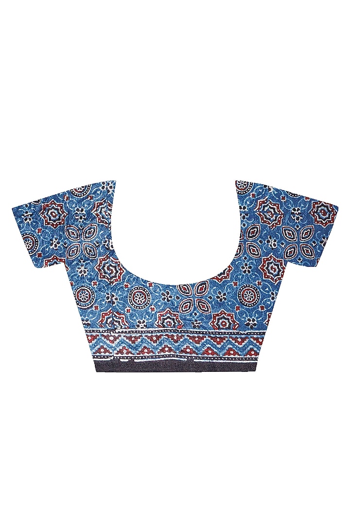 Blue Modal Silk Ajrakh Hand Block Printed Wedding Saree Set by Geroo Jaipur at Pernia's Pop Up Shop