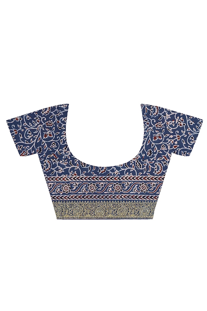 Indigo Modal Silk Ajrakh Hand Block Printed Wedding Saree Set by Geroo Jaipur at Pernia's Pop Up Shop