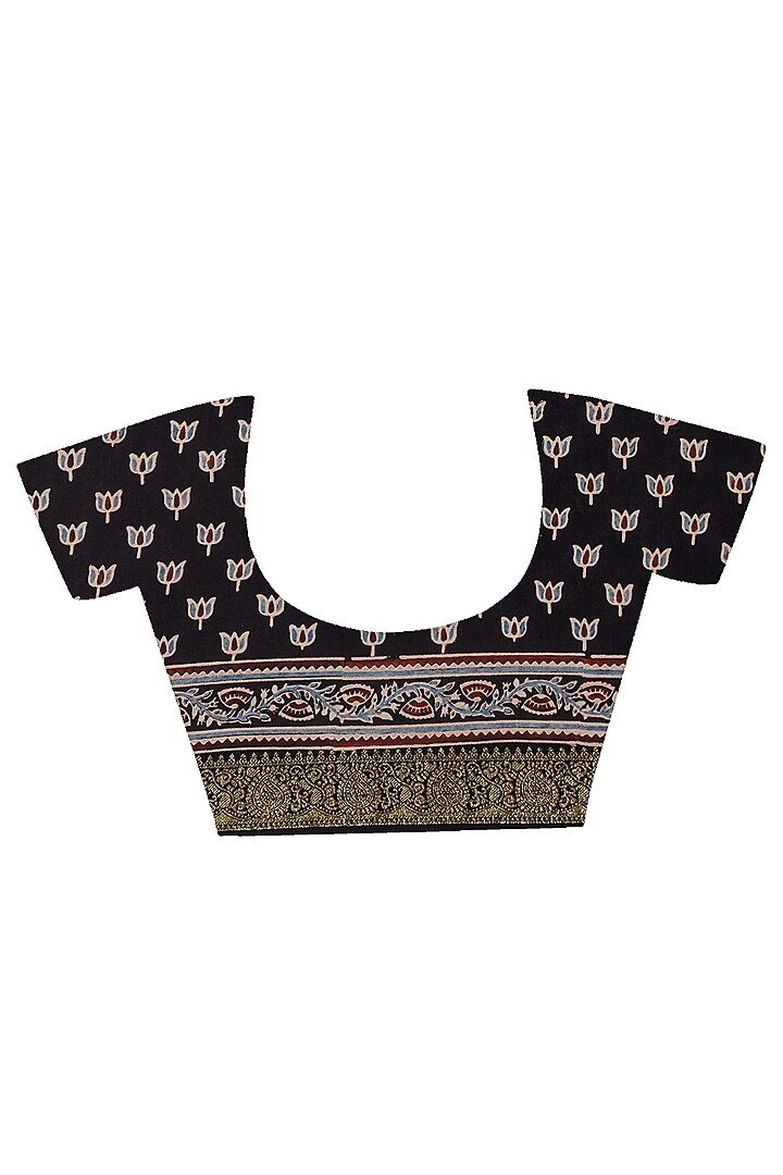 Black Modal Silk Ajrakh Hand Block Printed Wedding Saree Set by Geroo Jaipur at Pernia's Pop Up Shop