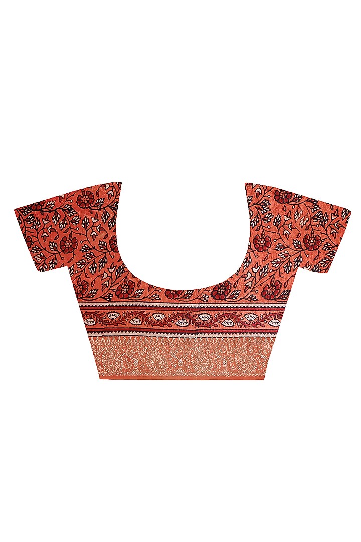 Peach Modal Silk Ajrakh Hand Block Printed Wedding Saree Set by Geroo Jaipur at Pernia's Pop Up Shop