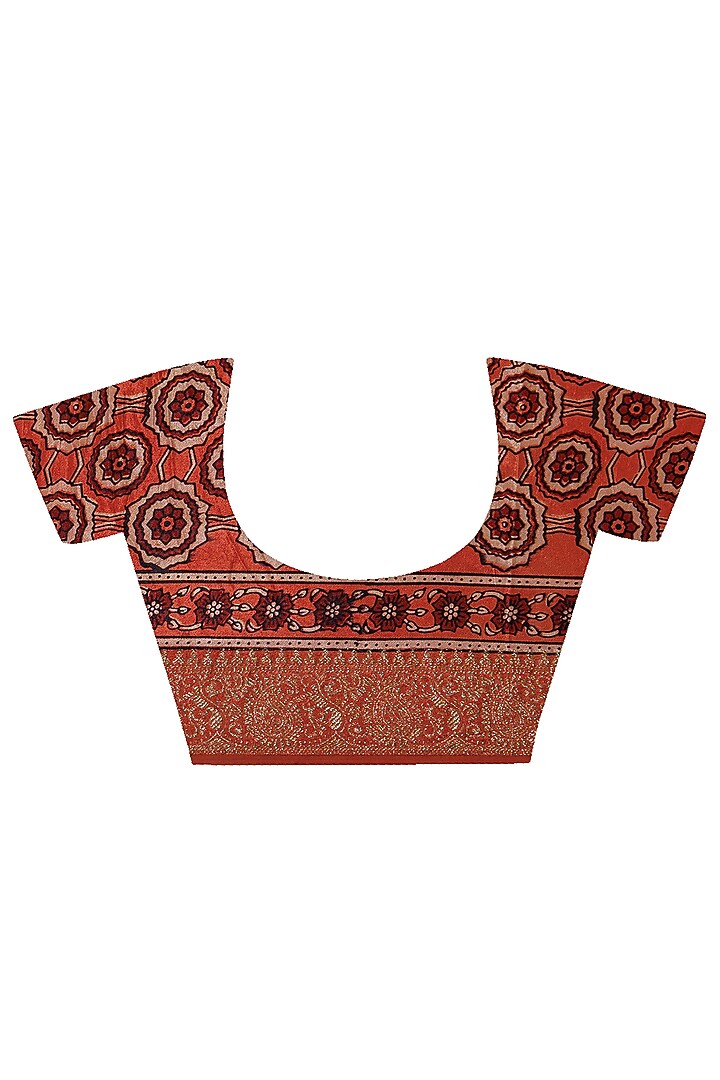 Red Modal Silk Ajrakh Hand Block Printed Wedding Saree Set by Geroo Jaipur at Pernia's Pop Up Shop