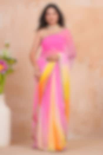 Yellow & Pink Chiffon Sequin Embellished Party Wear Saree Set by Geroo Jaipur at Pernia's Pop Up Shop